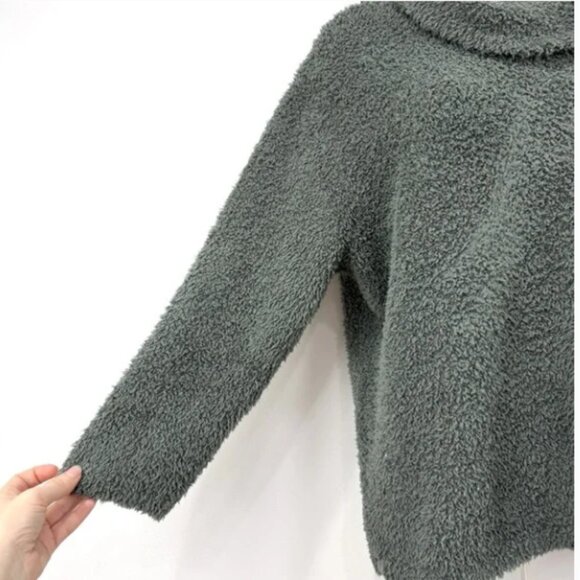 Barefoot Dreams Cozychic Pullover Women's L Spruce Cowl Neck Teddy Boxy - Picture 9 of 10